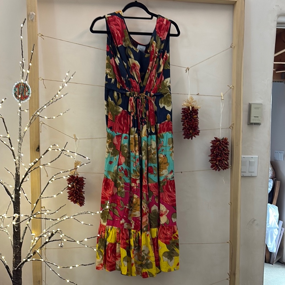 Only Necessities Red and Blue V-Neck Maxi Sundress